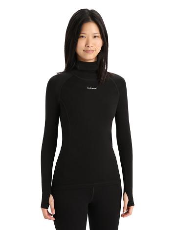 Women's Icebreaker MerinoFine™ Long Sleeve Roll Neck Base Layers Black | CA 1051TCEV